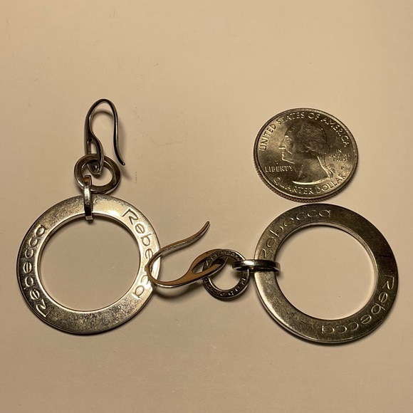 Vintage Sterling Silver Rebecca Hoop Dangle Earrings. 2.25 inches long - Picture 4 of 6